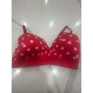 Victorias Secret Pink Red Bra With White Hearts 34DD Adjustable Straps Stretch B